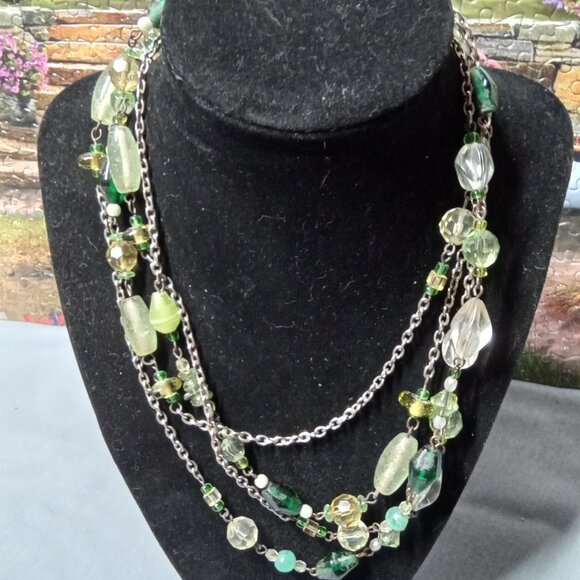 Vintage 36" Multi Green Beads Necklace - Picture 2 of 4